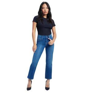 Good American Good Straight Leg Style GPS367T Blue 383 Stretch Mid Rise Size 0